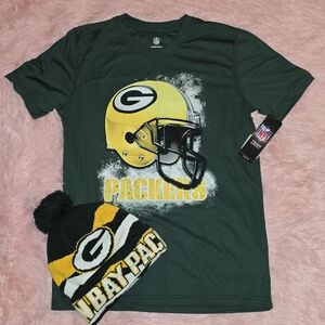 Green Bay Packers NFL Tee with Pom Beanie